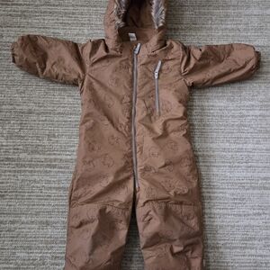H&M Toddler One Piece Snowsuit In Brown Bear Print